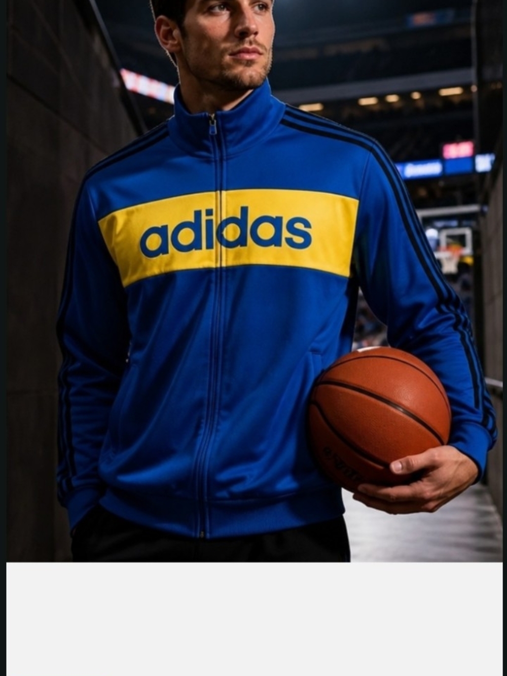 adidas Blue Track Jacket with Yellow Chest Panel